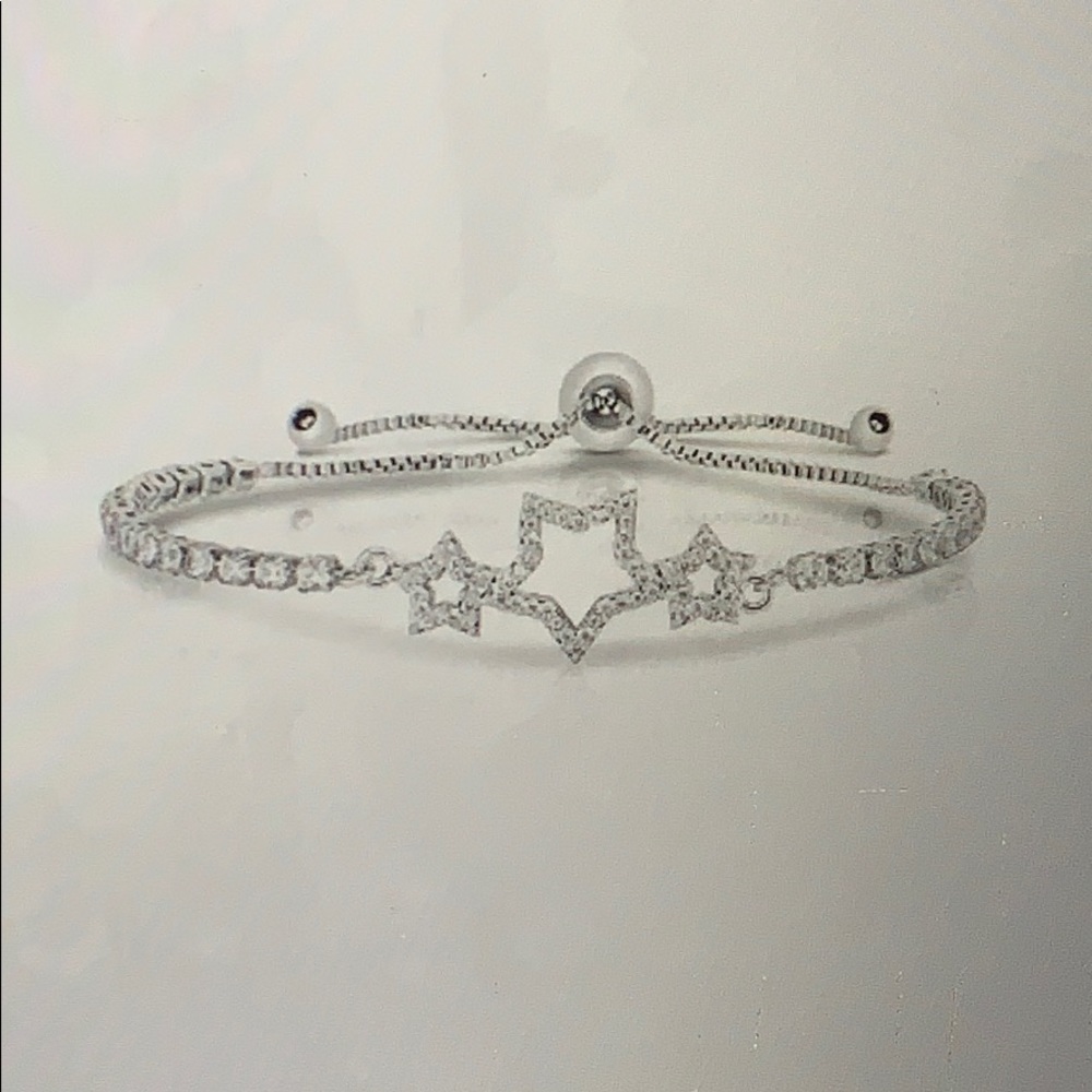 NWT Silvertone CZ Star bolo adjustable bracelet
